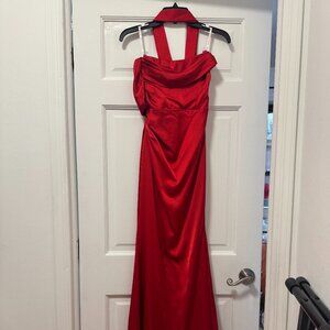 Miss Circle Ivona Red Halter Neck Double Duchess Satin Gown, Size XS